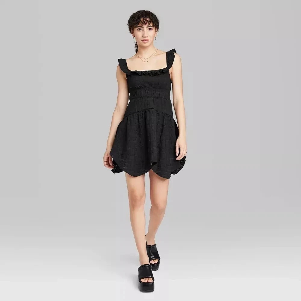 Wild Fable Black Ruffle Strapless Convertible Gauze Mini Dress XS
